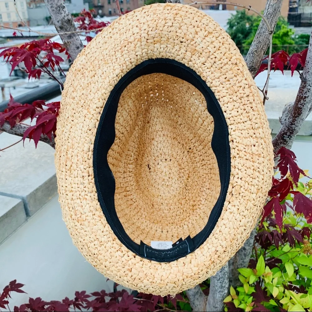 Anthro Tracy Watts Straw Fedora Short Brim Soft Firm Flex Hat